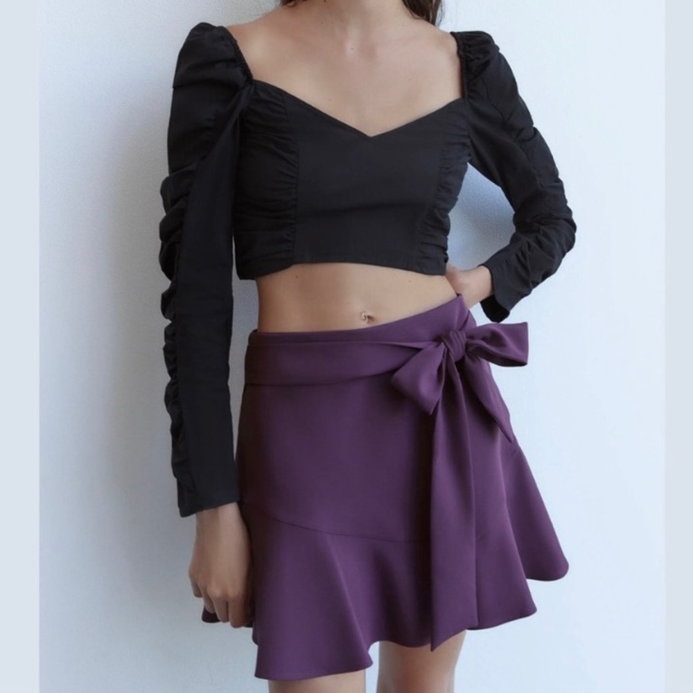 NWT Zara Purple Bow Trim Belted Skort - Size XS XSmall